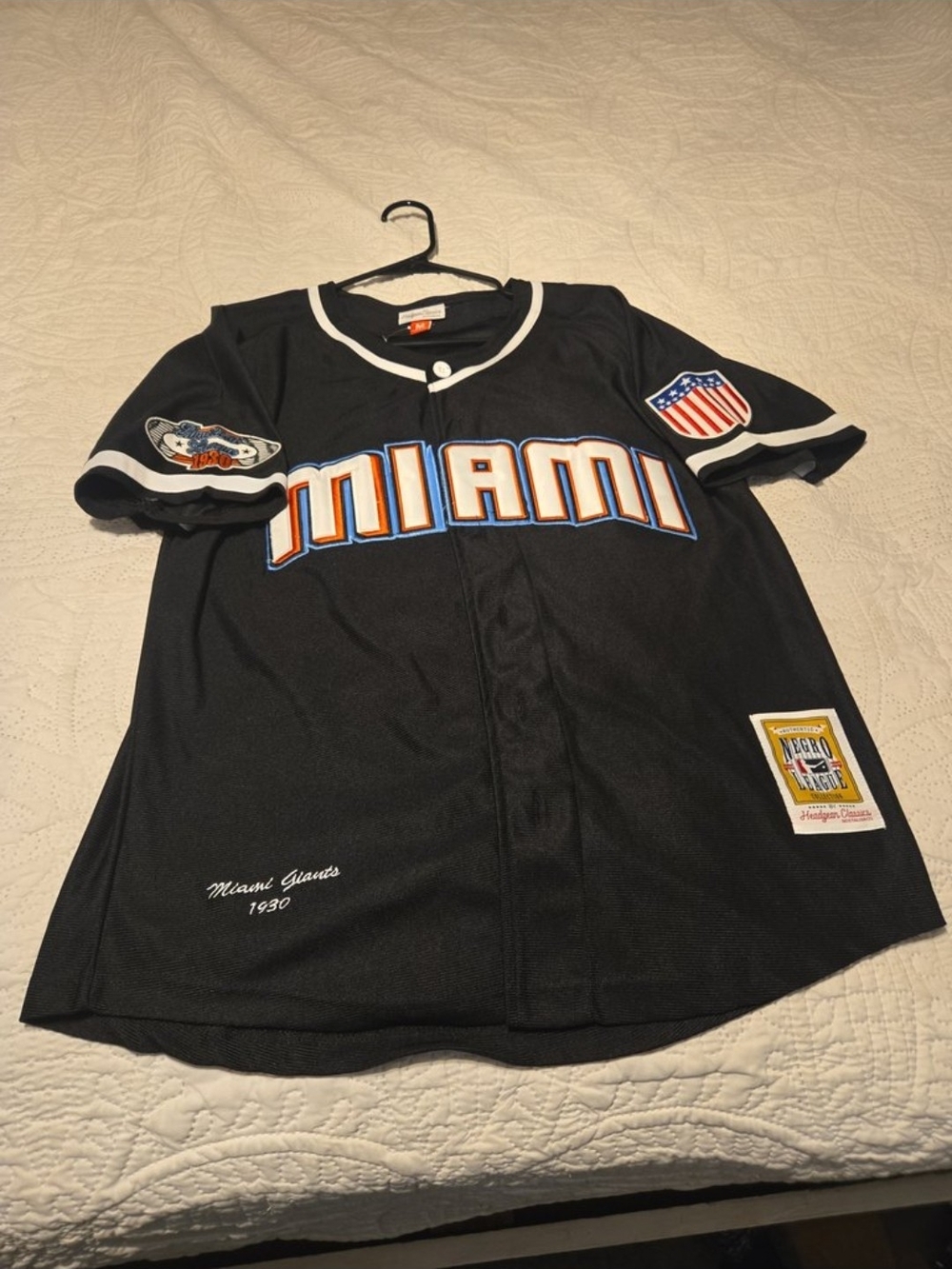 Nostalgia 1930s Black Miami Giants Baseball Jersey with Blue & Orange Trim Sz M